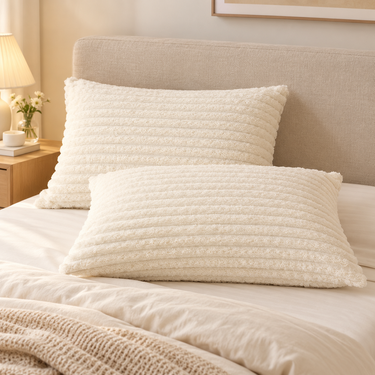 1 Pair Striped Plush Cushion Cover